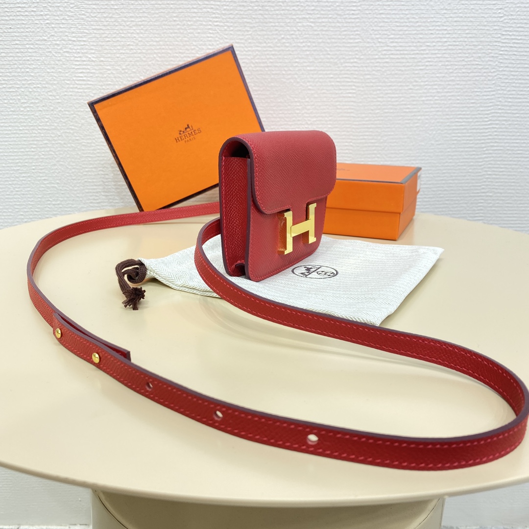 Hermes Constance Slim Wallet Belt Bag In Burgundy Epsom Leather